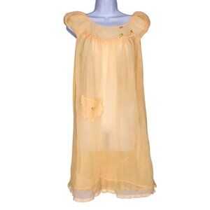 Vintage 60s Womens Babydoll Nightgown M Peach Short Sleeve Semi Sheer
